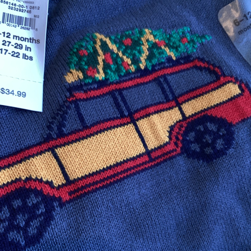 🌲Baby GAP Intarsia Sweater Christmas Tree Truck NEW 6-12 Months Blue